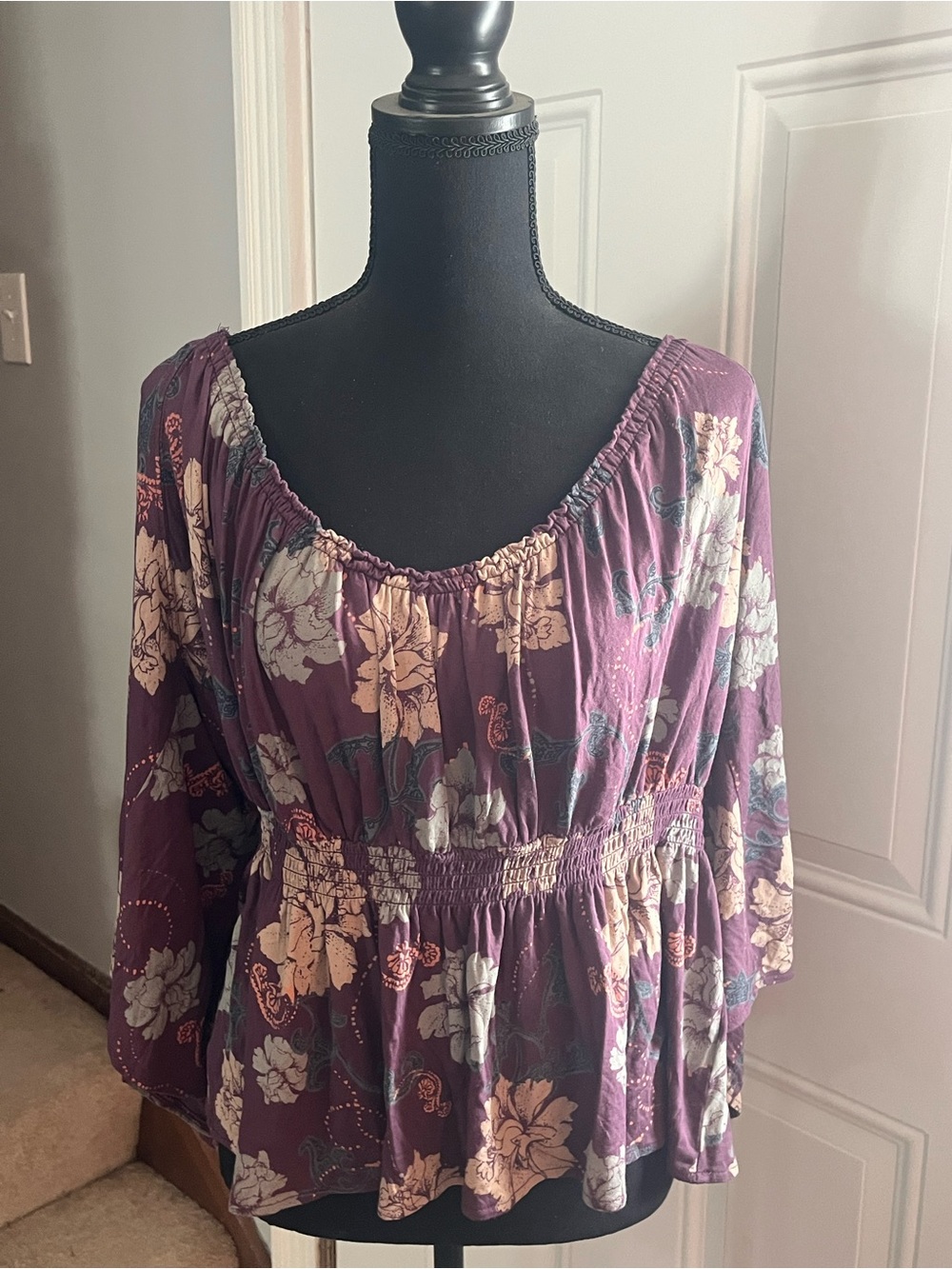 Free People Plum Floral Peasant Blouse